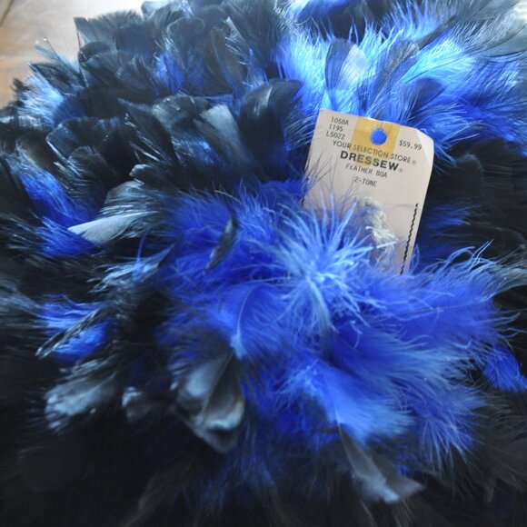Amazing Two Tone Blue & Black Tip Real Feather Boa Shawl Burlesque Cabaret - Picture 7 of 7